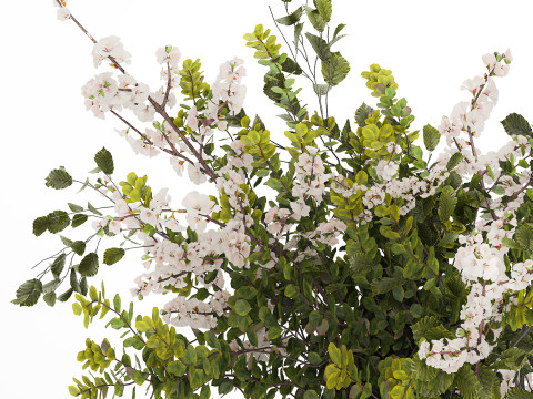 Bouquet Of Green Sakura Cherry Branches And Green 595 3D Model