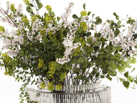 Bouquet Of Green Sakura Cherry Branches And Green 595 3D Model