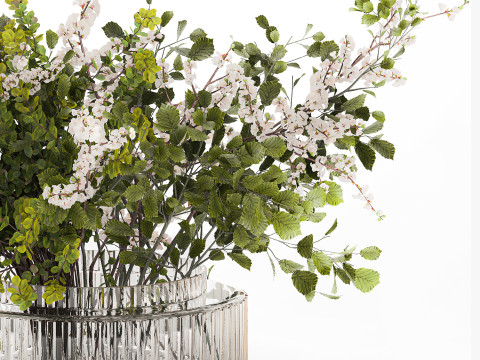 Bouquet Of Green Sakura Cherry Branches And Green 595 3D Model