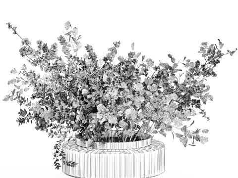 Bouquet Of Green Sakura Cherry Branches And Green 595 3D Model