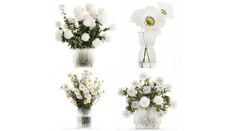 Flower Bouquets Chamomile Peonies Poppy Hydrangea 596 3D Model .c4d .max .obj .3ds .fbx .stl .blend