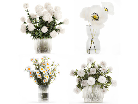 Flower Bouquets Chamomile Peonies Poppy Hydrangea 596 3D Model
