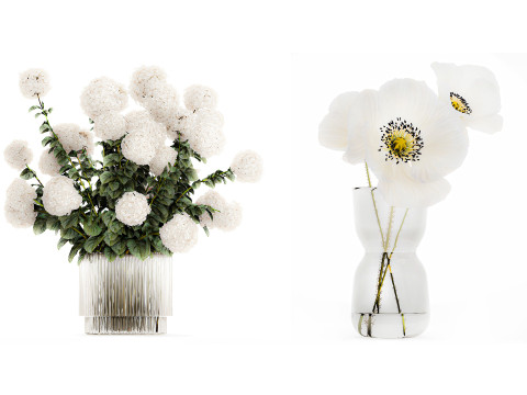 Flower Bouquets Chamomile Peonies Poppy Hydrangea 596 3D Model