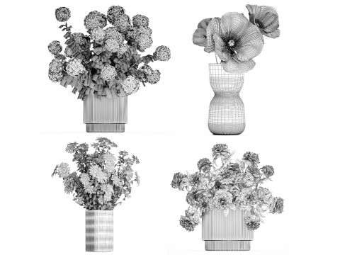 Flower Bouquets Chamomile Peonies Poppy Hydrangea 596 3D Model