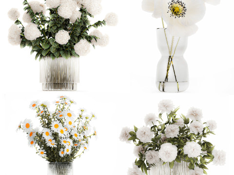 Flower Bouquets Chamomile Peonies Poppy Hydrangea 596 3D Model