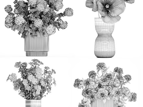 Flower Bouquets Chamomile Peonies Poppy Hydrangea 596 3D Model