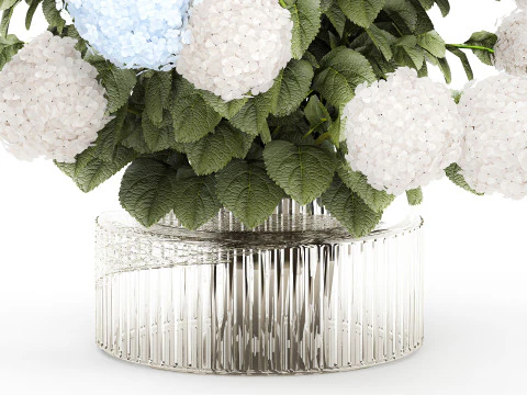 Bouquet in a glass green vase with white blue hydrangea 598 3D Model