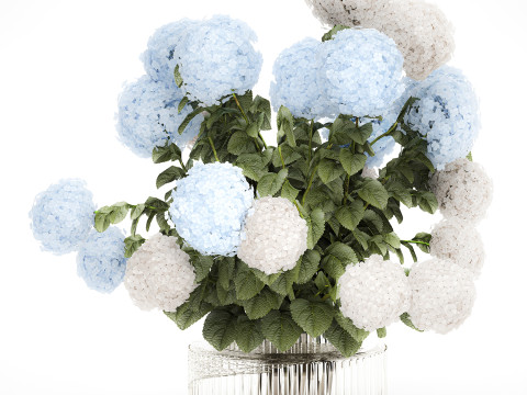 Bouquet in a glass green vase with white blue hydrangea 598 3D 模型
