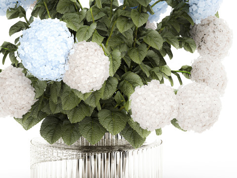 Bouquet in a glass green vase with white blue hydrangea 598 3D 模型