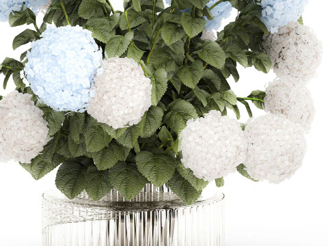 Bouquet in a glass green vase with white blue hydrangea 598 3D Model
