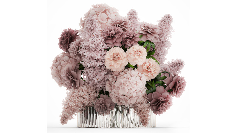 Bouquet in a glass vase flowers peony lilacs hydrangea 600 3D Модель .c4d .max .obj .3ds .fbx .stl .blend