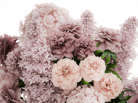 Bouquet in a glass vase flowers peony lilacs hydrangea 600 3D Модель
