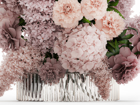 Bouquet in a glass vase flowers peony lilacs hydrangea 600 3D Модель