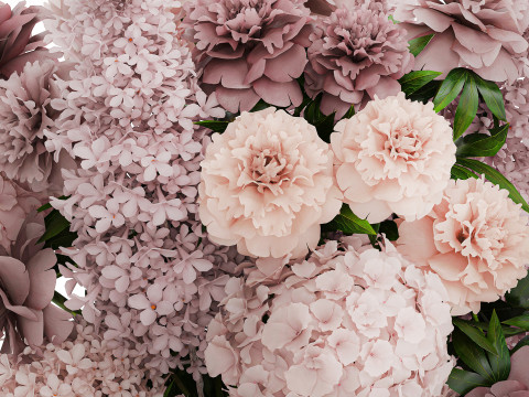 Bouquet in a glass vase flowers peony lilacs hydrangea 600 3D Модель