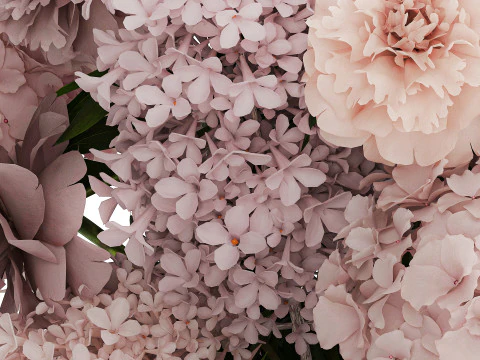Bouquet in a glass vase flowers peony lilacs hydrangea 600 3D Model