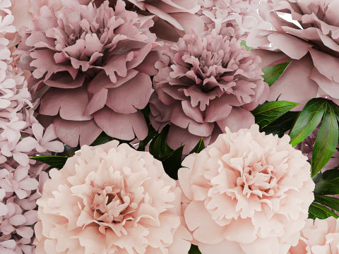 Bouquet in a glass vase flowers peony lilacs hydrangea 600 3D Model