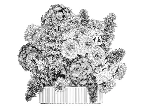 Bouquet in a glass vase flowers peony lilacs hydrangea 600 3D Model