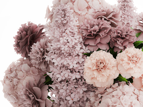 Bouquet in a glass vase flowers peony lilacs hydrangea 600 3D Модель