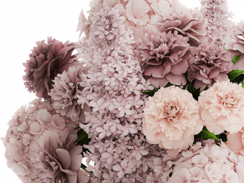 Bouquet in a glass vase flowers peony lilacs hydrangea 600 3D Model