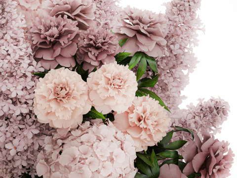 Bouquet in a glass vase flowers peony lilacs hydrangea 600 3D Model