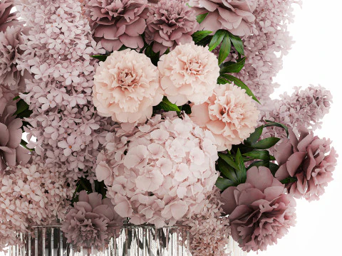 Bouquet in a glass vase flowers peony lilacs hydrangea 600 3D Model