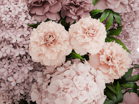 Bouquet in a glass vase flowers peony lilacs hydrangea 600 3D Модель