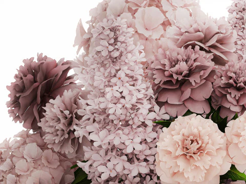 Bouquet in a glass vase flowers peony lilacs hydrangea 600 3D Model