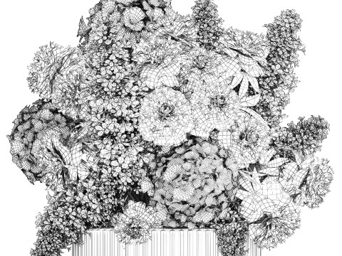 Bouquet in a glass vase flowers peony lilacs hydrangea 600 3D Модель