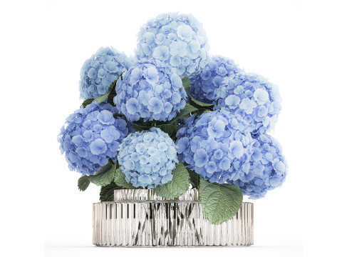 Bouquet In A Glass Vase With Blue Hydrangea 601 Model 3D