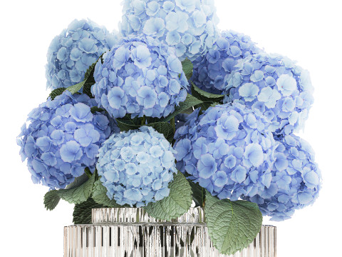 Bouquet In A Glass Vase With Blue Hydrangea 601 3D Model