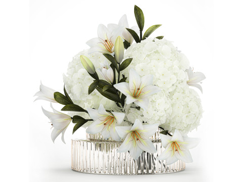Festive bouquet in a glass vase with white hydrangea lilies 602 3D 模型