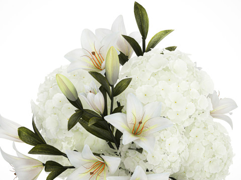 Festive bouquet in a glass vase with white hydrangea lilies 602 3Dモデル