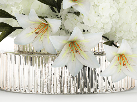 Festive bouquet in a glass vase with white hydrangea lilies 602 3Dモデル
