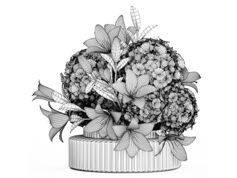 Festive bouquet in a glass vase with white hydrangea lilies 602 3Dモデル