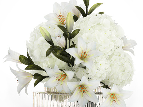 Festive bouquet in a glass vase with white hydrangea lilies 602 3Dモデル