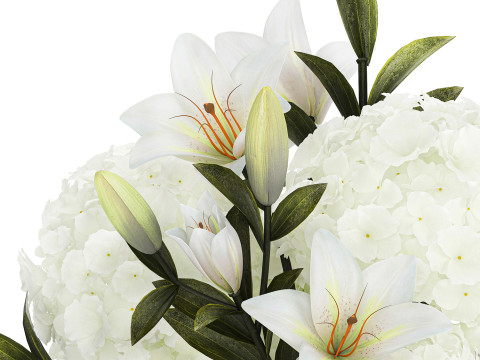 Festive bouquet in a glass vase with white hydrangea lilies 602 3Dモデル