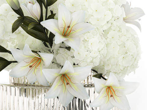 Festive bouquet in a glass vase with white hydrangea lilies 602 3Dモデル