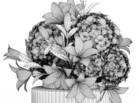 Festive bouquet in a glass vase with white hydrangea lilies 602 3Dモデル