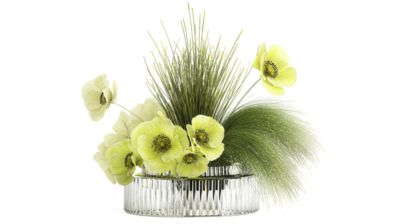 Bouquet Of Green Flowers Poppy And Grass In Glass 603 3D 모델 .c4d .max .obj .3ds .fbx .stl .blend 