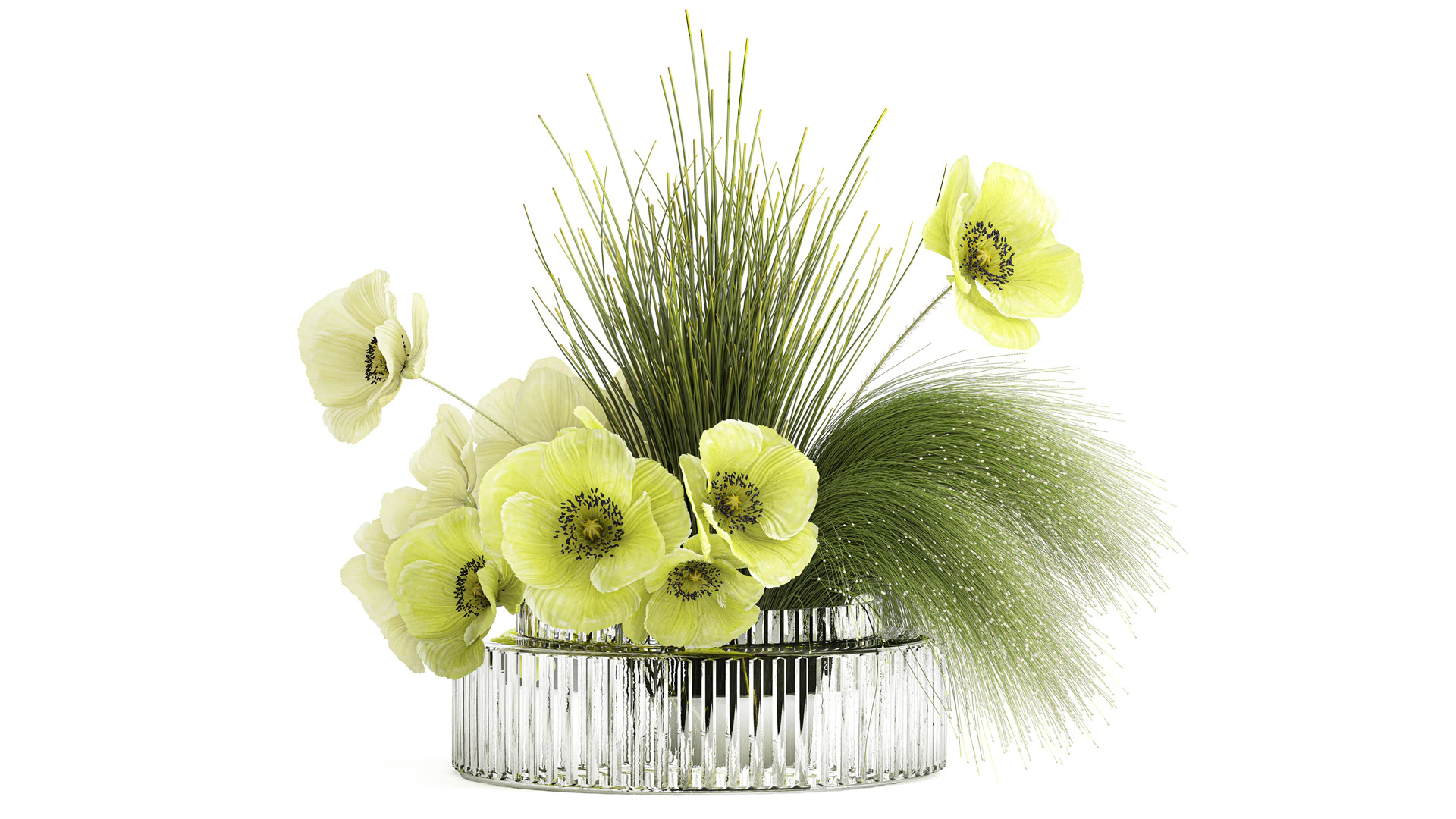 Ramo De Flores Verdes Amapola Y Hierba En Vidrio 603 Modelo 3D .c4d .max .obj .3ds .fbx .stl .blend 