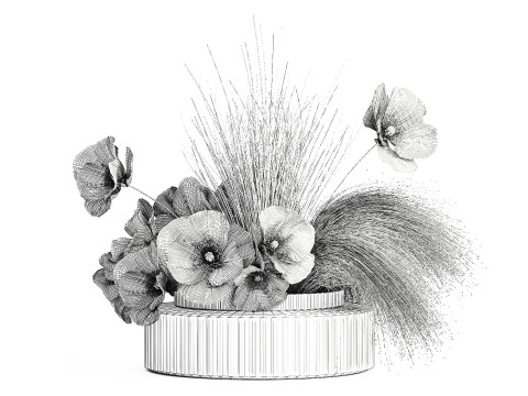 Bouquet Of Green Flowers Poppy And Grass In Glass 603 3D 모델