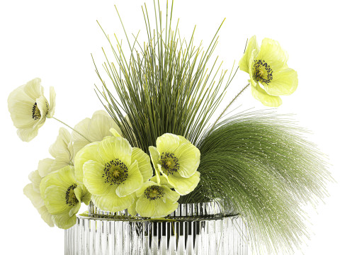 Bouquet Of Green Flowers Poppy And Grass In Glass 603 3D 모델