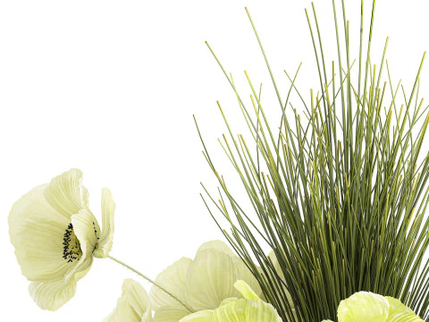 Ramo De Flores Verdes Amapola Y Hierba En Vidrio 603 Modelo 3D