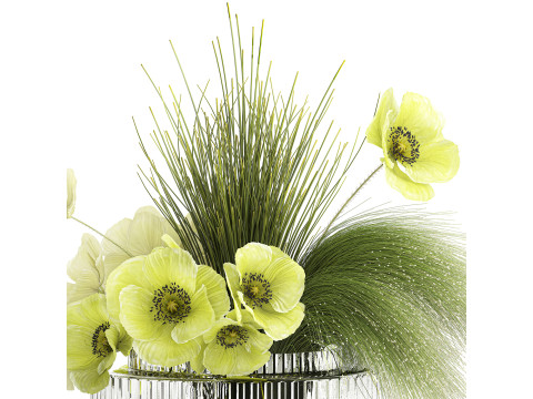 Bouquet Of Green Flowers Poppy And Grass In Glass 603 3D 모델