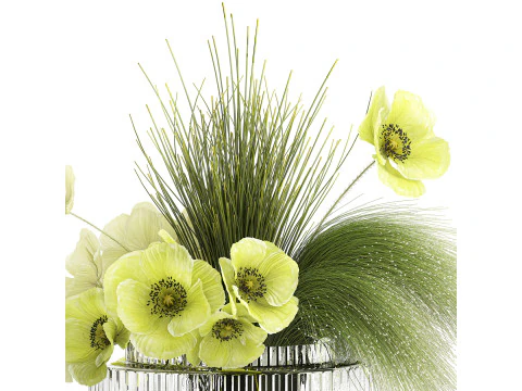 Ramo De Flores Verdes Amapola Y Hierba En Vidrio 603 Modelo 3D