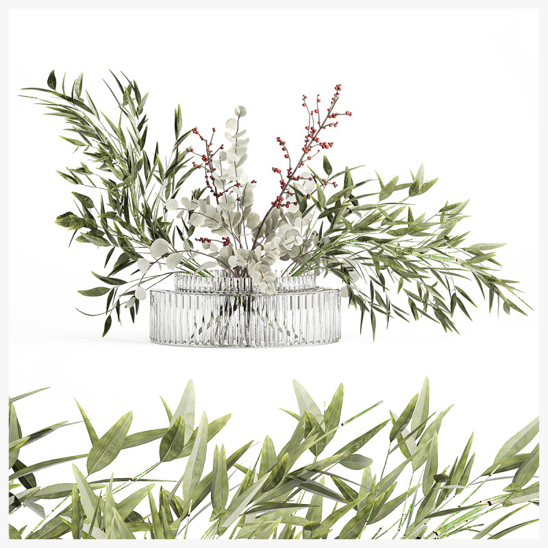 Bouquet of green branches flowers bamboo ilex Eucalyptus 605 3D Модель .c4d .max .obj .3ds .fbx .stl .blend 