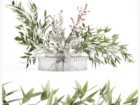 Bouquet of green branches flowers bamboo ilex Eucalyptus 605 3D 모델