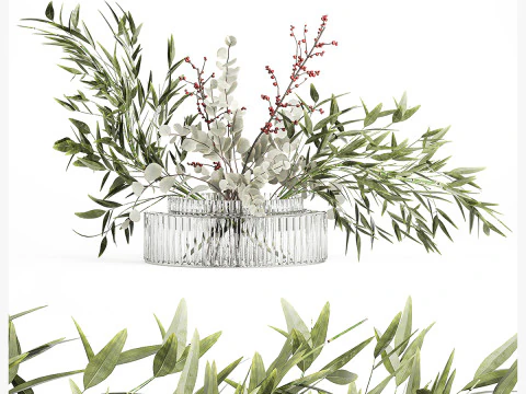 녹색 가지 꽃 대나무 ilex 유칼립투스 605 꽃다발 3D 모델