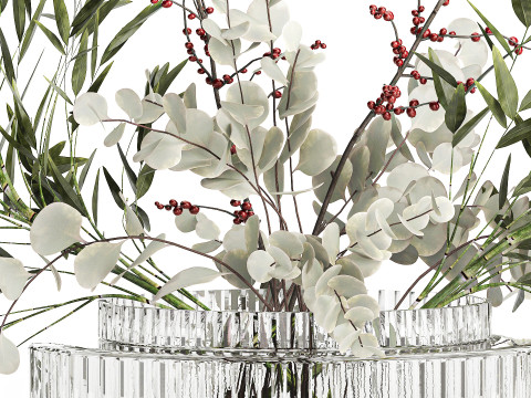 Bouquet of green branches flowers bamboo ilex Eucalyptus 605 3D Модель