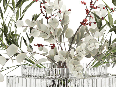 Bouquet of green branches flowers bamboo ilex Eucalyptus 605 3D Model